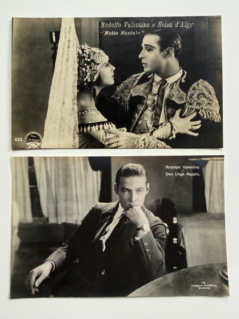 Scarce 1920s Rudolph Valentino Postcards, Young Rajah, Sainted Devil, Hollywood